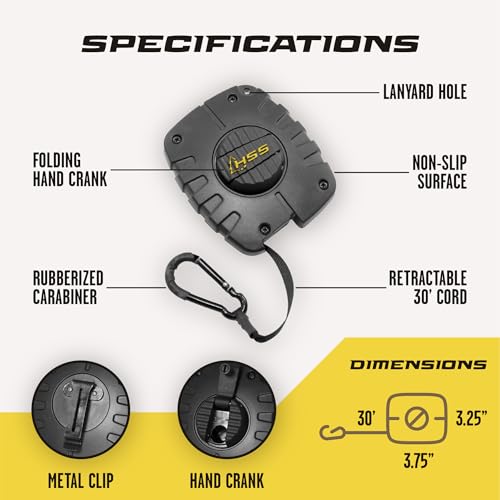 Hunter Safety System Bow & Gear Hoist: 30' Automatic Unwinding Pull Line with Coated Carabiner, Lightweight Rewind System ...