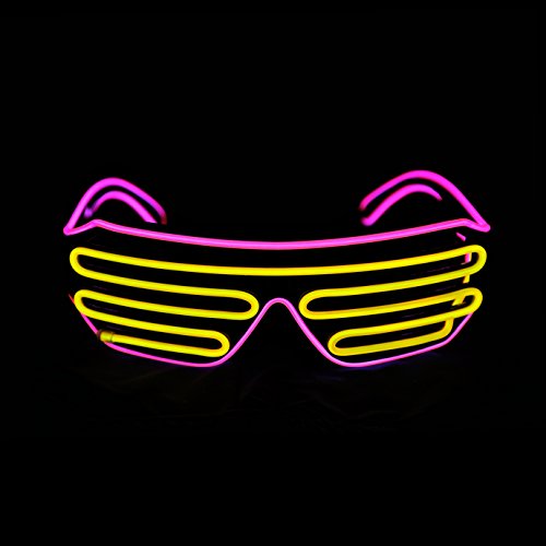 PINFOX Light Up Shutter Neon Rave Flashing Glasses El Wire LED Sunglasses Glow Costumes for Party, 80s, EDM RB03 (Pink - Y...