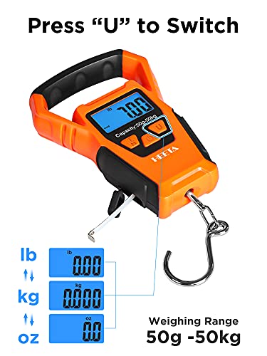 HEETA Waterproof Fish Scale Digital with Backlit LCD Display, 110lb/50kg Portable Hanging Scale Fishing Scale for Home and...