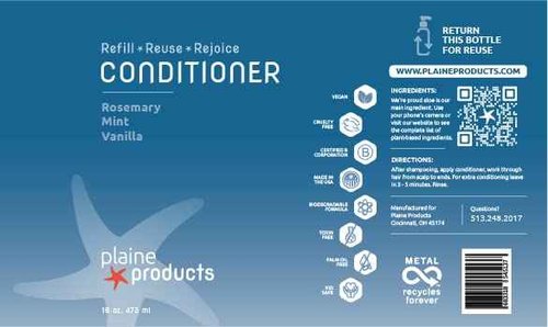 Plaine Products Eco-Friendly Shampoo and Conditioner - Rosemary, Mint, Vanilla - Sulfate Free, 16 oz (Refillable Bottles with Pumps)