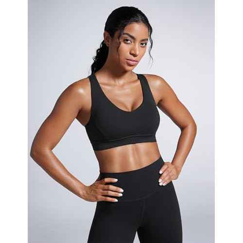 CRZ YOGA Butterbreeze Criss Cross Back Sports Bras for Women - V Neck Adjustable Straps Padded Workout Training Crop Top