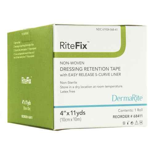 DermaRite's RiteFix Non-Woven Dressing Retention Tape - Hypoallergenic Adhesive, Easy Release S-Curve Liner - 4 in. x 11 yds., 1 Roll