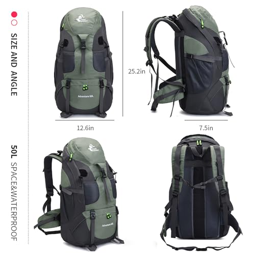 Bseash 50L Hiking Backpack, Water Resistant Lightweight Outdoor Sport Daypack Travel Bag for Camping Climbing Skiing Cycli...