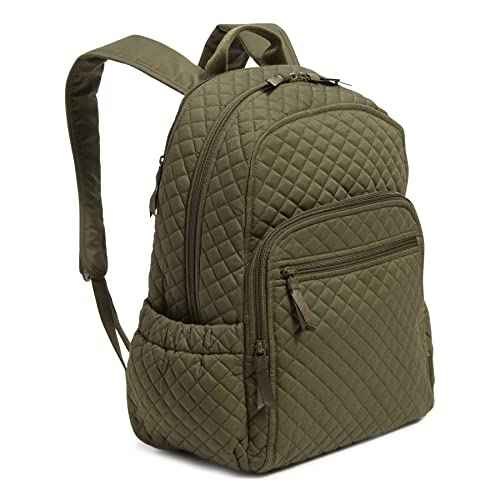 Vera Bradley Women's Cotton Campus Backpack, Climbing Ivy Green - Recycled Cotton, One Size
