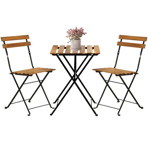 3 Pieces Folding Patio Furniture Set Bistro Set Portable Conversation Set All Weather Resistant Outdoor Furniture with 2 F...