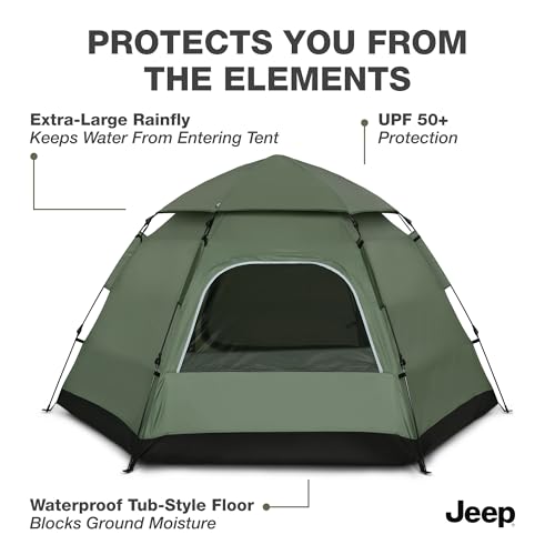 Jeep Compass 4-Person Pop Up Instant Tent by Delta Children with Carry Bag, Stakes and Guy Lines – Waterproof - UPF 50+Pro...