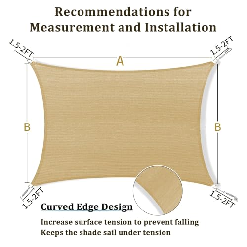 Shade&Beyond 10'x10' Sun Shade Sails Curved Canopy Square Sand 185GSM Shade Sail Permeable for Patio Deck Yard Backyard, (...