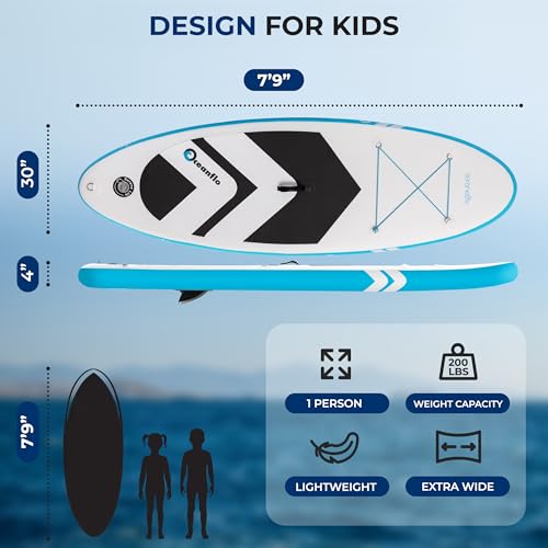 SereneLife 7'9" Kids Inflatable Stand Up Paddle Board - SUP for Youth with Single-Action Pump, Adjustable Paddle & Backpac...
