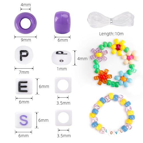 Quefe 3960pcs Pony Beads for Friendship Bracelet Making Kit 48 Colors Kandi Beads Set, 2400pcs Plastic Rainbow Bulk and 15...