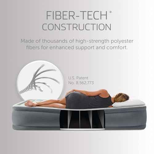Intex PremAire I Fiber-Tech Elevated Dura Beam Technology Home Air Mattress Bed with Electric Built-in Pump, Full