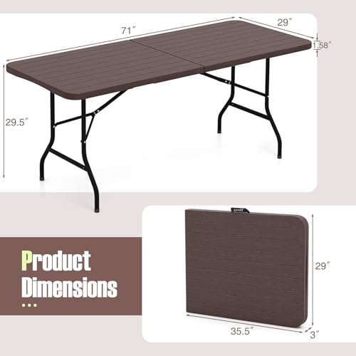 Nightcore Folding Table, HDPE Portable Table with 6ft Long Tabletop, Metal Frame Picnic Camping Table with Safe Lock, Coll...