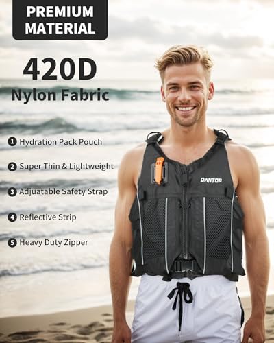 Owntop Swim Jacket Adult Youth | Hydration Pack | Dual Mesh Pockets | Attached Whistle | Ultra-Thin for Freer Movement | K...