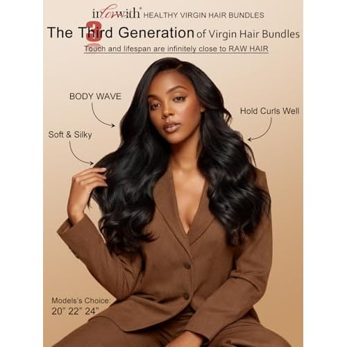 inlovwith Body Wave Bundles Human Hair, 100% Unprocessed Brazilian Virgin Hair, Selected Healthy Human Hair Bundles for Women(3 Bundles, 14 16 18 Inches)