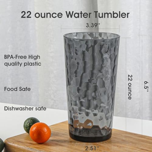 AKMQYM BPA-Free Plastic Tumblers 8 Pack (8x22oz) | Reusable Dishwasher Safe | Stackable Shatterproof Cups | Plastic Drinkw...