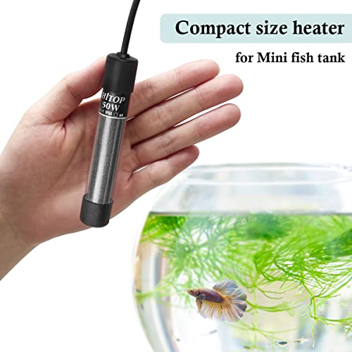 HITOP Mini Submersible Aquarium Heater - 50W Digital Heater for Fish Tank Turtle Tank 5-15 Gallon, Saltwater and Fresh Wat...