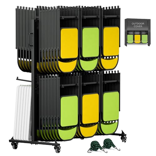 boldworks Folding Chair Rack Folding Chair Cart Folding Chair Storage Dolly with Wheels and Holder for 84 Chairs or 12 Tab...