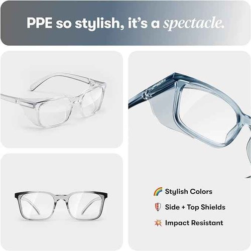 Stoggles Rectangle Z87.1 Certified Polycarbonate Safety Glasses, Scratch & Shatter-Proof, Blue-Light & UV Blocking Lens, Top & Side Shields, Anti-Fog Dip Coated, Durable, Protective & Stylish Eyewear