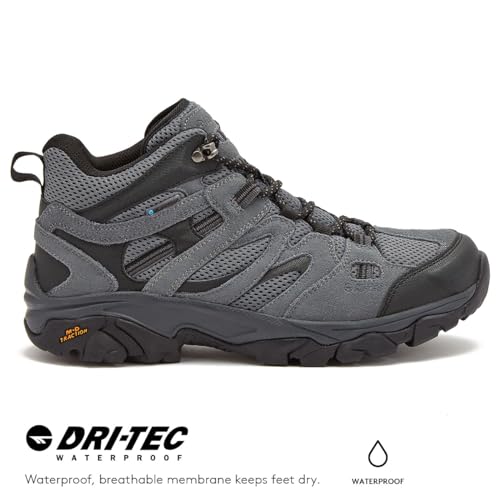 HI-TEC Ravus WP Mid Waterproof Hiking Boots for Men, Lightweight Breathable Outdoor Trekking Shoes