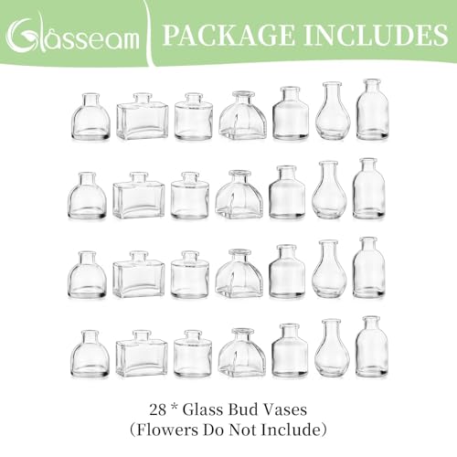 Glasseam Clear Glass Vases for Centerpieces: Mini Flower Vase Set 28Pcs Bud Vases in Bulk - Modern Small Vases for Home Ro...