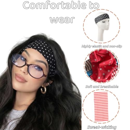 Anvnkl Polka Dot Headband,Stripe Head Bands 5 Pack Non Slip Soft Fabric Elastic for Girls Daily Heart Cute Hairbands, Fash...