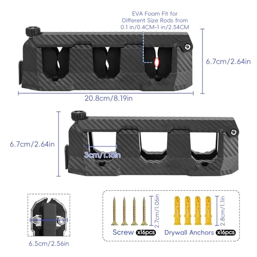 Ruppence 4-Pack Fishing Rod Holder for Garage, Wall Mounted Fishing Pole Holders with EVA Foam, Vertical Fishing Rod Rack ...