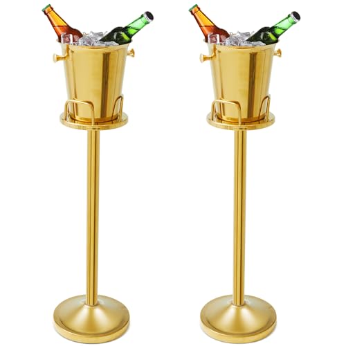 Lallisa 2 Pieces Wine Ice Bucket with Stand Stainless Steel Standing Champagne Ice Bucket Cube Container on Stand for Beer...