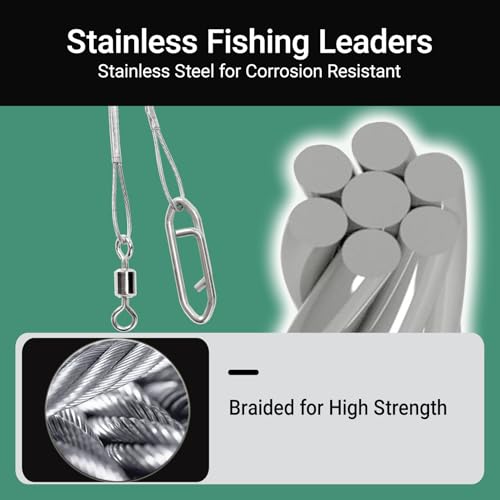 AMYSPORTS High Strength Fishing Leaders Steel Heavy Duty Fishing Leader Wire Line Stainless Wire Leaders Saltwater White N...