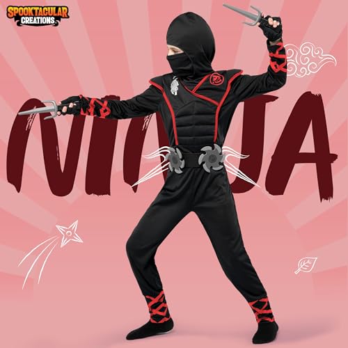 Spooktacular Creations Halloween Ninja Costume, Ninja Outfit Set for Kids, Halloween Costumes for Boys Dress Up Party