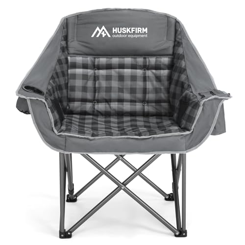 Huskfirm Oversized Camping Chair Padded Camping Chairs Heavy-Duty Foldable Camping Chairs with Cup Holder and Cooler Bag P...