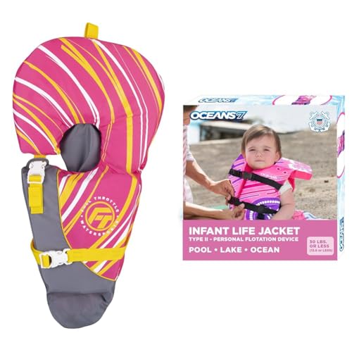 Full Throttle Infant Life Jacket and Oceans 7 Infant-Youth USCG Approved Life Vest - Pink, Models 104000-105-000-15 and 8-...
