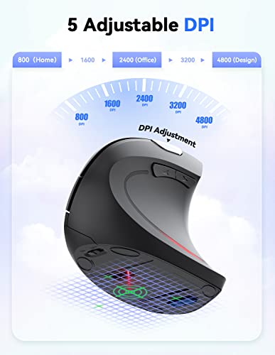 TECKNET 2.4G Ergonomic Mouse Vertical Wireless - 4800 DPI Optical Carpal Tunnel Mouse Right Hand, 5 Adjustable DPI, Quiet ...