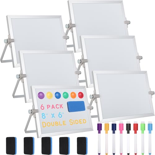 AmazingSpark 6 Pcs Small Dry Erase White Board with Stand 6 x 8'' Magnetic Tabletop Whiteboard Double Sided Mini Dry Erase...