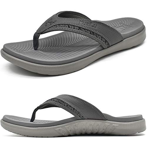 KuaiLu Mens Sport Flip Flops Comfort Orthotic Thong Sandals with Plantar Fasciitis Arch Support Outdoor Summer Beach Size ...