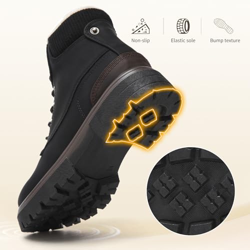 FINIWOR Ankle Boots for Women Hiking Boot Women Combat Boots Lace Up Womens Snow Boots Waterproof Fur Winter Boots Black B...