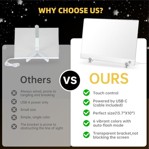Led Drawing Board with Colors, Acrylic Dry Erase Board with Stand, 4 Modes & 6 Colors, Include 7 Dry Erase Markers, Clean ...