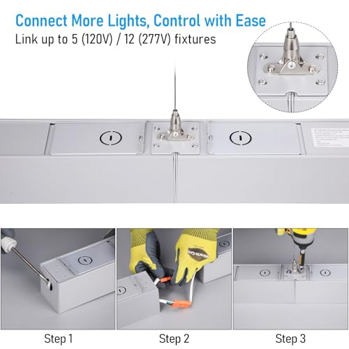 LEONLITE 8FT Linkable LED Linear Light, Dimmable Architectural LED Suspension Office Lighting Fixture, 3CCT, ETL Listed, M...