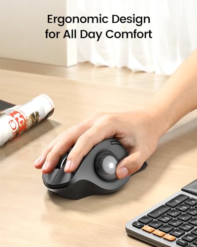 ProtoArc Wireless Trackball Mouse, EM01 NL Ergonomic Bluetooth Rollerball Thumb Rechargeable Computer Laptop Mouse, Adjust...