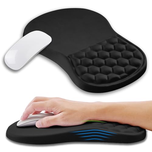 Kuosgm Ergonomic Mouse Pad Wrist Support with Memory Foam Massage Bulge, Carpal Tunnel Pain Relief Mousepad Wrist Rest for...