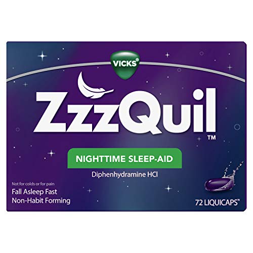 ZzzQuil LiquiCap Sleep Aid, Diphenhydramine 25mg HCl, Sleep Aids for Adults, Nighttime Sleep Aid, 72 LiquiCaps