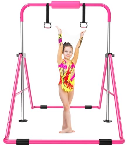 Safly Fun Foldable Gymnastics Bar for Kids, Adjustable 35"-51", Sturdy 145 lbs Capacity, Easy-to-Assemble, Gymnastics Equi...