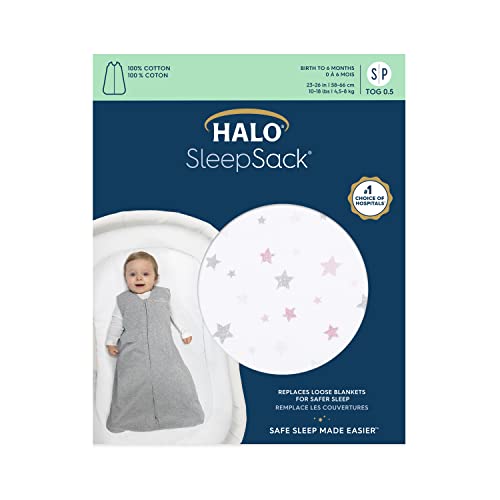 HALO SleepSack, 100% Cotton Wearable Blanket, Swaddle Transition Sleeping Bag, TOG 0.5, Twinkle Pink, Large, 12-18 Months