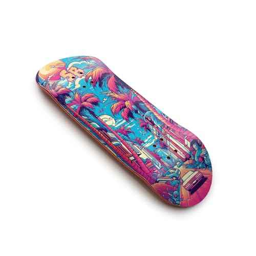 SPITBOARDS¢ç 34mm Fingerboard Deck - Real Wood (5-Layers) Classic Popsicle Street Shape - Size: 34 x 96 mm - Single Graphic Deck (Real Wear) - Optimized Concave - Miami Street