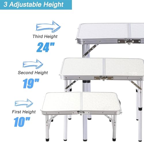 YUFIFAIRY Small Folding Table Portable, 24''L x16''W Foldable Camp Table with 3 Adjustable Height, Indoor Outdoor Lightwei...