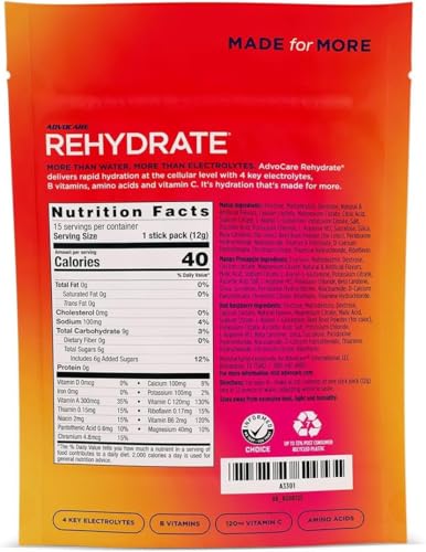 AdvoCare Rehydrate Electrolyte Drink Mix - Hydration & Recovery Drink with Sodium, Potassium & More - 15 Servings - Variet...