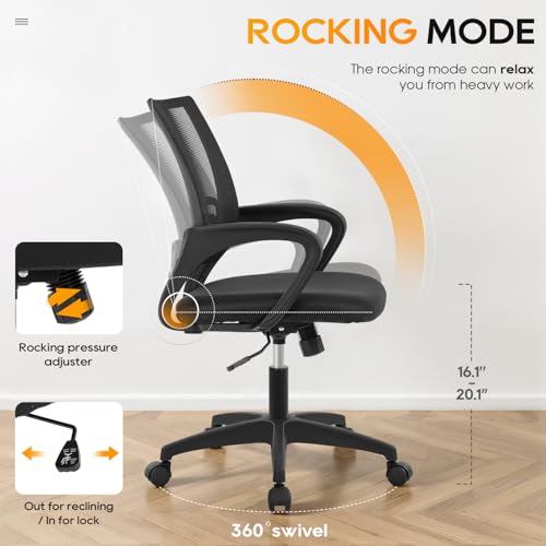BestOffice | Ergonomic Office Chair | Mid-Back Swivel Desk Chair | Breathable Backrest & Lumbar Support | Adjustable Heigh...