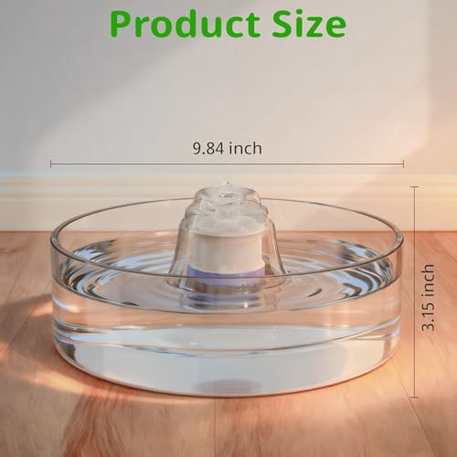 Glass Cat and Dog Water Fountain 90oz/2.7L, Automatic Pet Water Dispenser with Quiet Pump, Drinking Fountain for Cats and ...