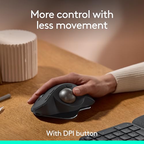 Logitech MX Ergo S Advanced Wireless Trackball Mouse, USB-C Rechargeable Wireless Ergonomic Mouse with Bluetooth and Encry...