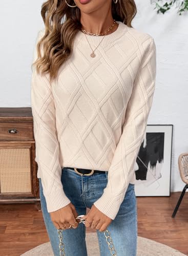 SHEWIN Womens Sweaters Crewneck Cable Knit Sweater Long Sleeve Fall Tops for Women 2025