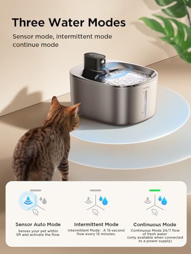 FEELNEEDY Wireless Cat Water Fountain Stainless Steel with Sensor, 4000mAh Battery Operated, 4L/135fl oz Pet Water Fountai...