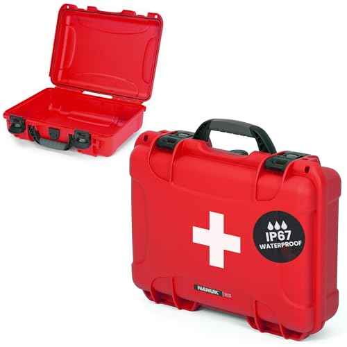 NANUK 910 Waterproof First Aid Box Empty ? Durable, Medical First Aid Organizer Case, IP67-Rated, Dustproof, Impact-Resistant, and Floats (7.4" x 4.9" x 3.1") ? Red